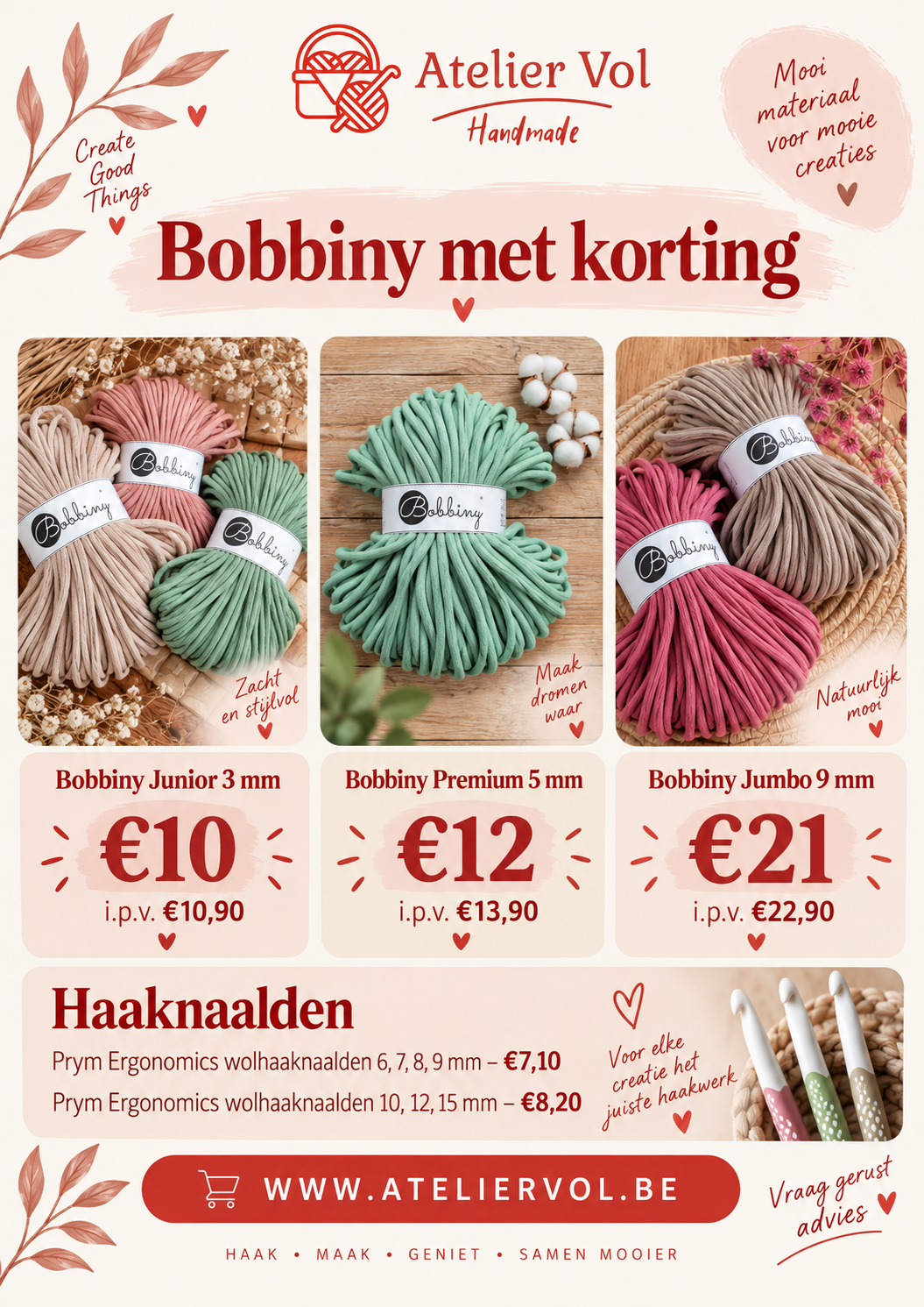 Promotie Atelier Vol - bobbiny garens 5mm en 9mm met grote korting.
